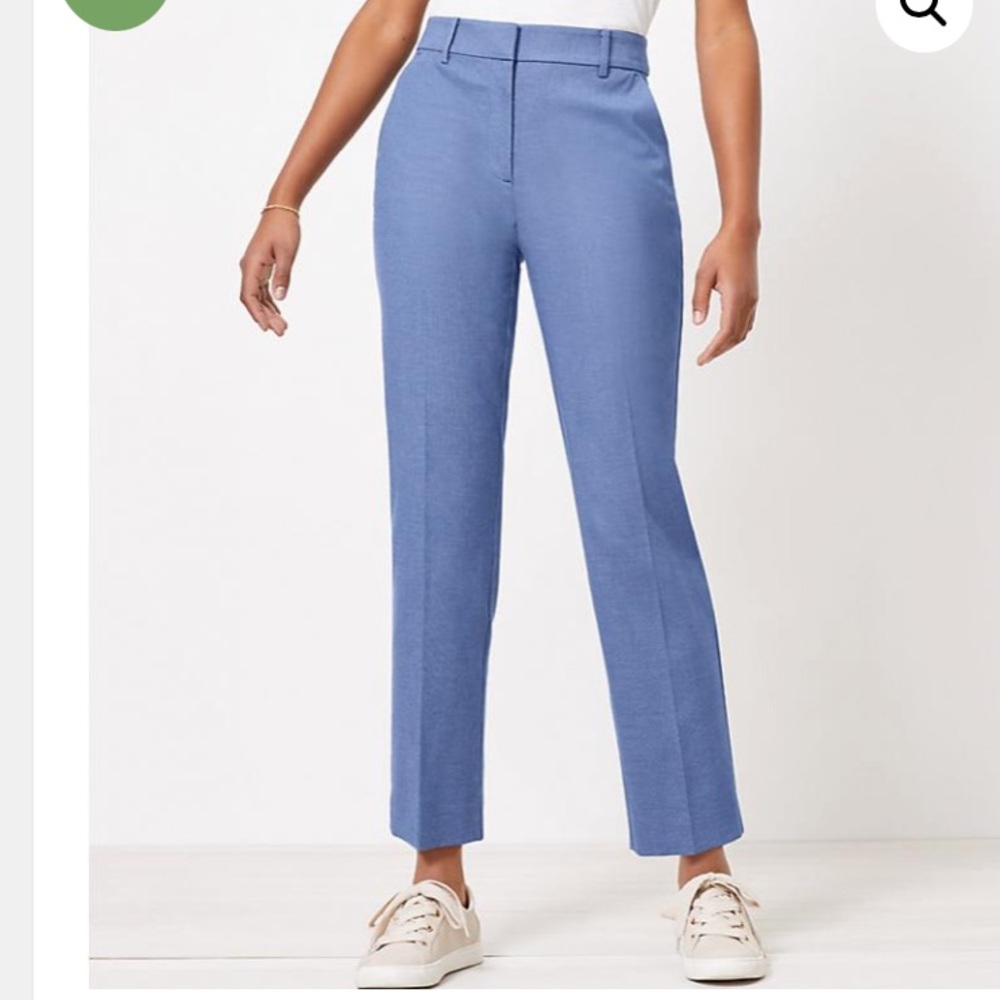 LOFT the perfect straight curvy trouser stretch double weave blue multi w/pocket